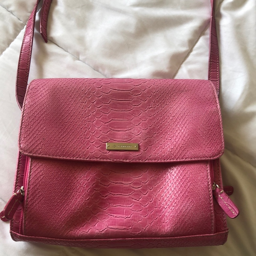PRE-OWNED LIZ CLAIBORNE VINTAGE PINK FAUX ALLIGATOR LEATHER BAG!